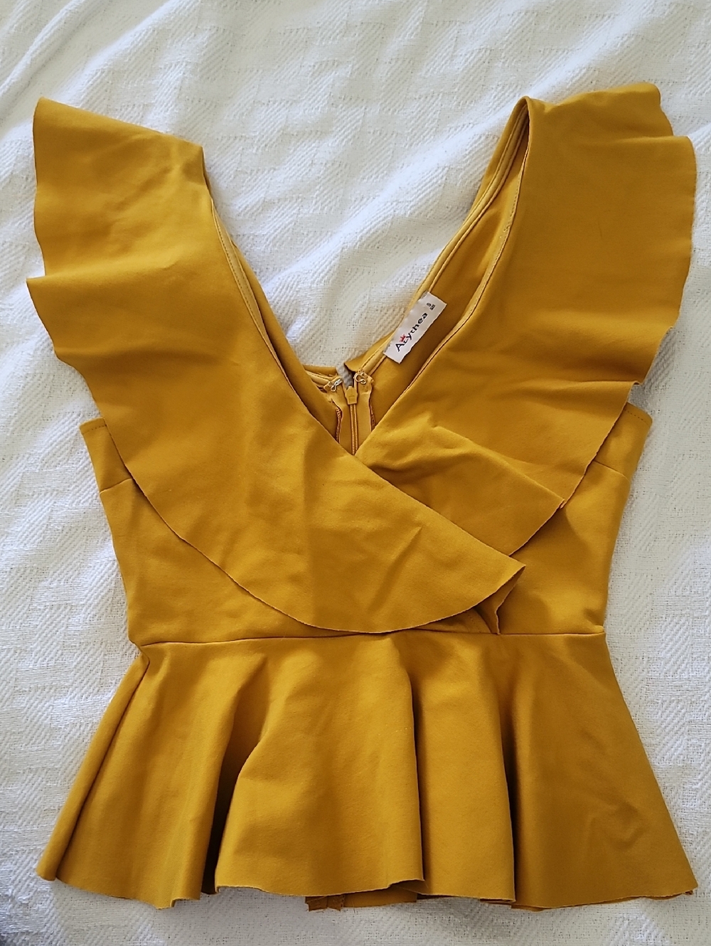 Alythea Mustard Ruffle Peplum Dress